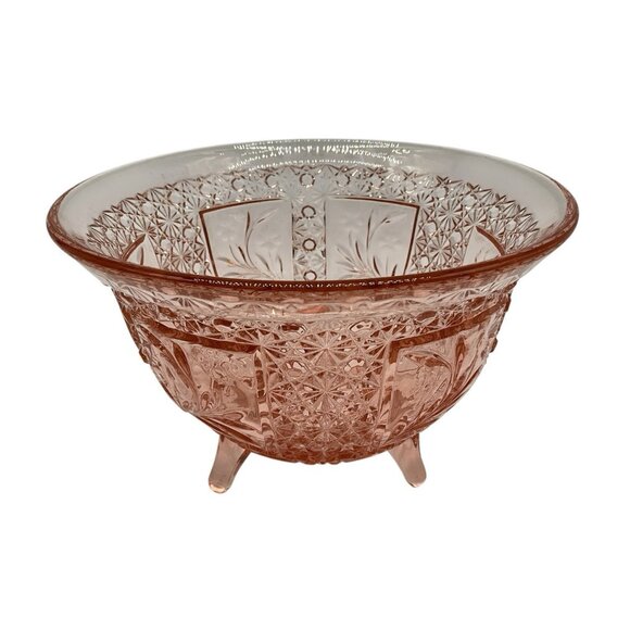 McKee Snappy Vintage Innovation Line Pink PresCut Floral Flared Footed Bowl MCM - Picture 1 of 16